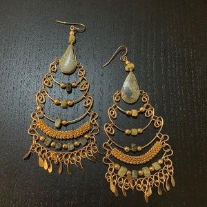 Gold and Teal floating Earrings